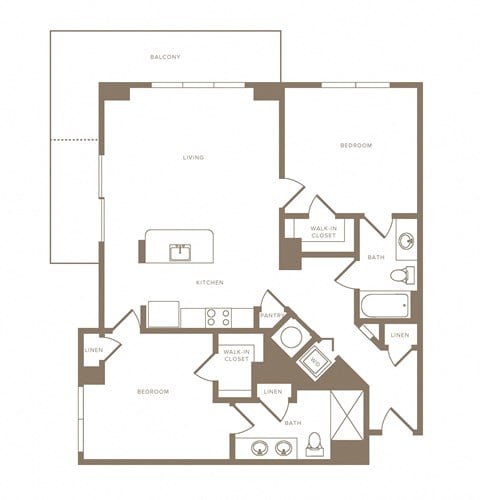 Floor plan for 2 beds, 2 baths, 1138 sqft